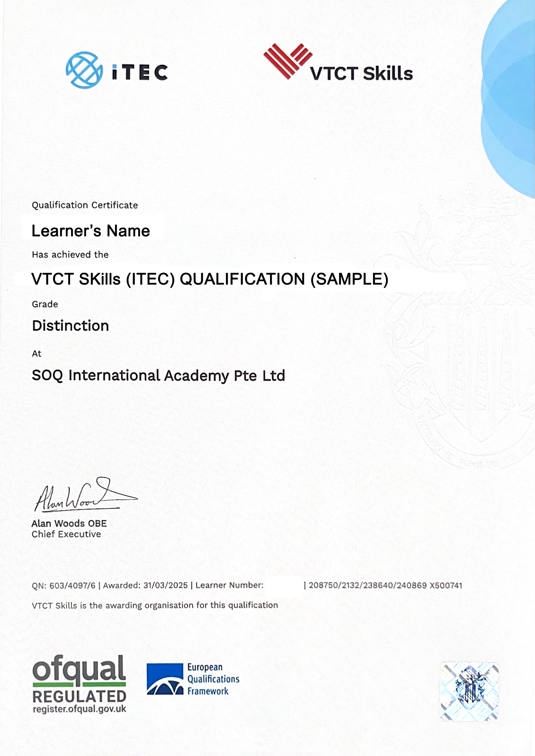 VTCT Certificate